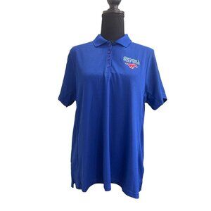 ANTIGUA SMU MUSTANGS WOMENS BLUE SHORT SLEEVE POLO SHIRT SIZE XL